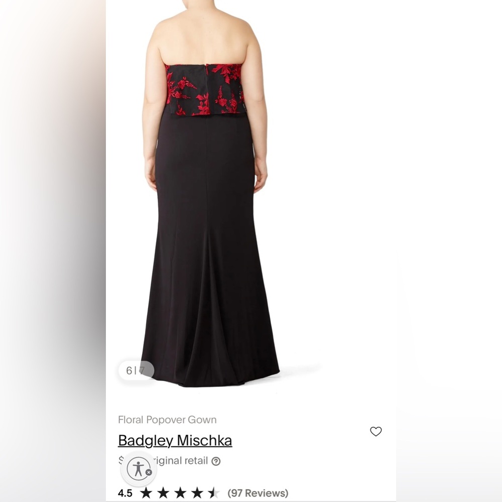 Badgley Mischka Floral Popover Black Gown - Picture 2 of 11